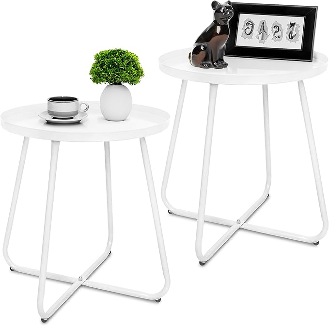 Set of 2 Outdoor Side Table Outdoor, Metal Side Table Small Round Side Table