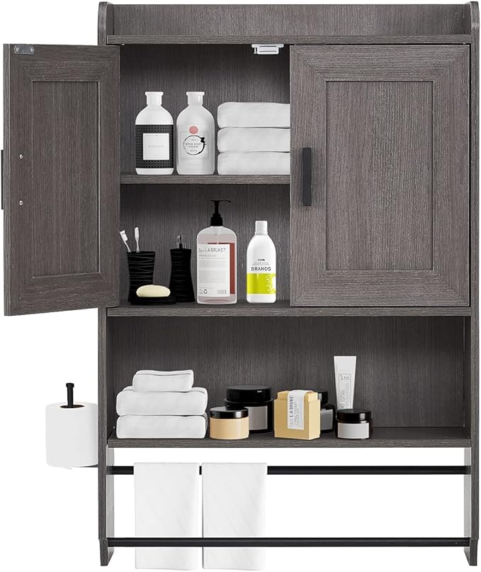 Bathroom Wall Cabinet, Wooden Medicine Cabinet Over The Toilet with Adjustable