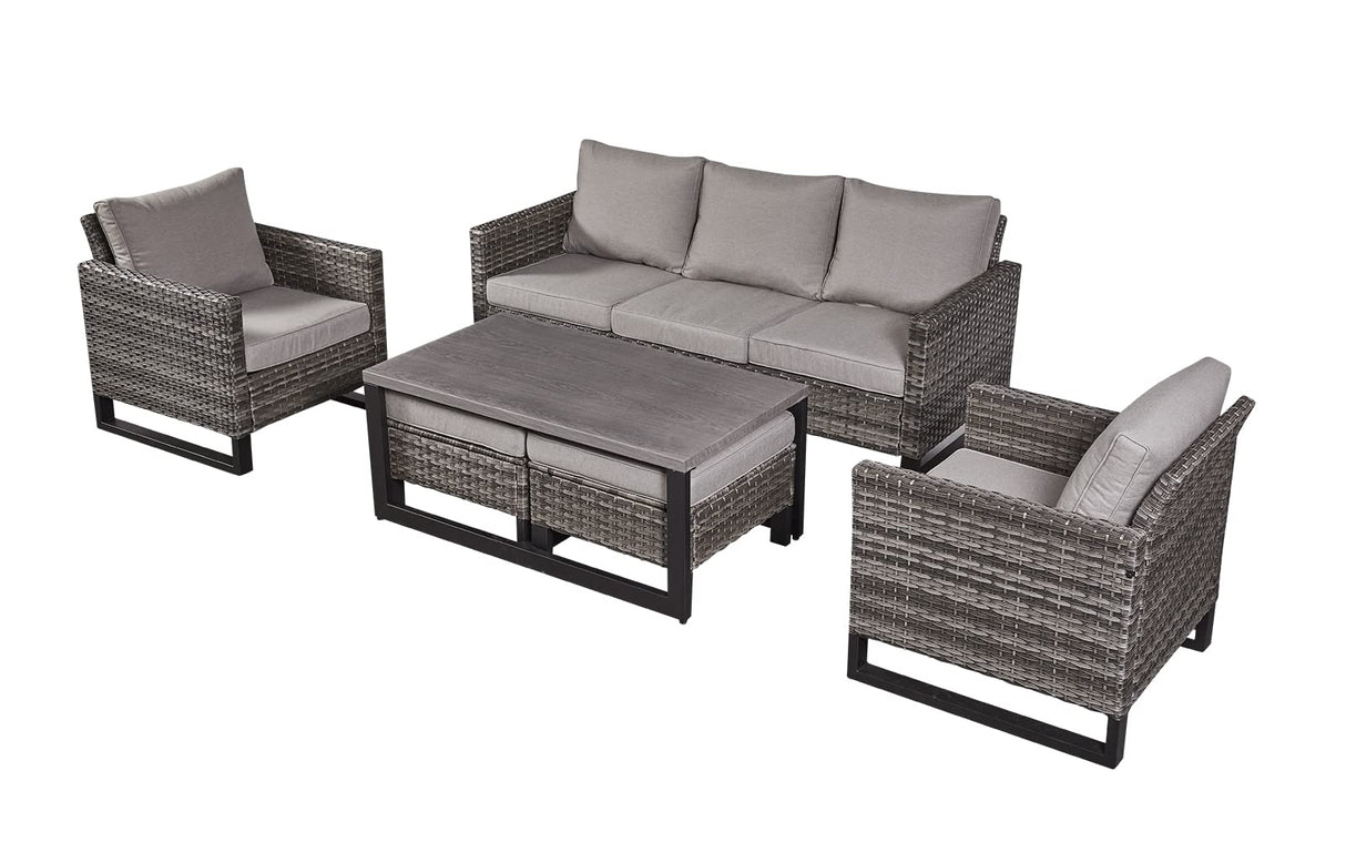 6 Piece Patio Furniture All Weater Wicker Outdoor Sectional Sofa,High Back Patio Chairs