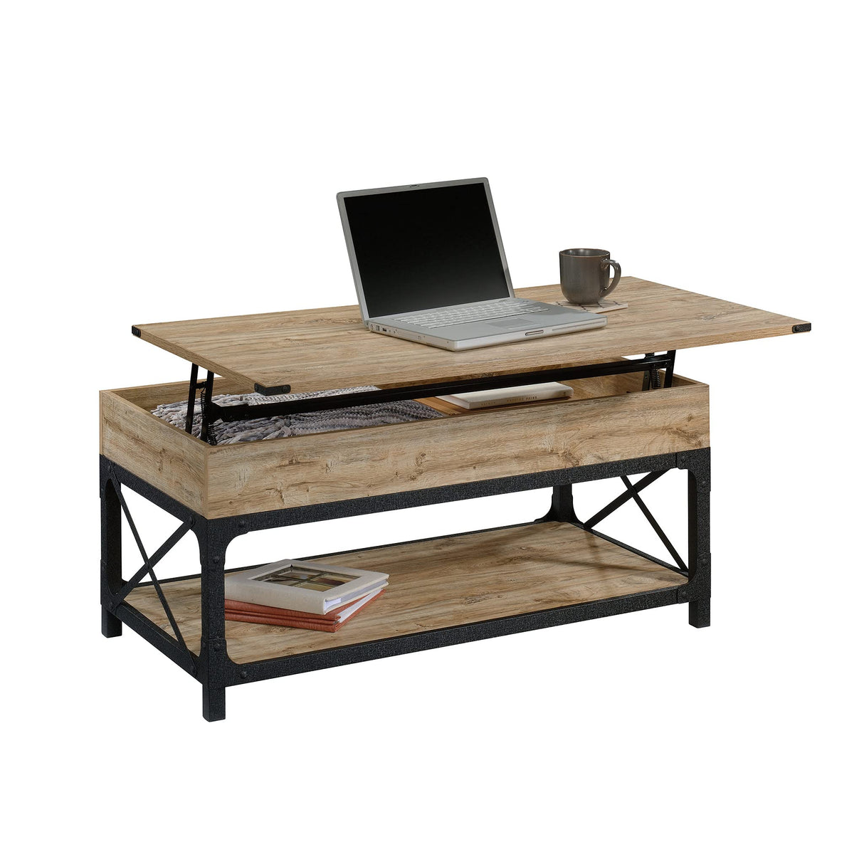 Steel River Lift-top Coffee Table, L: 41.30" x W: 22.32" x H: 18.58", Milled Mesquite Finish