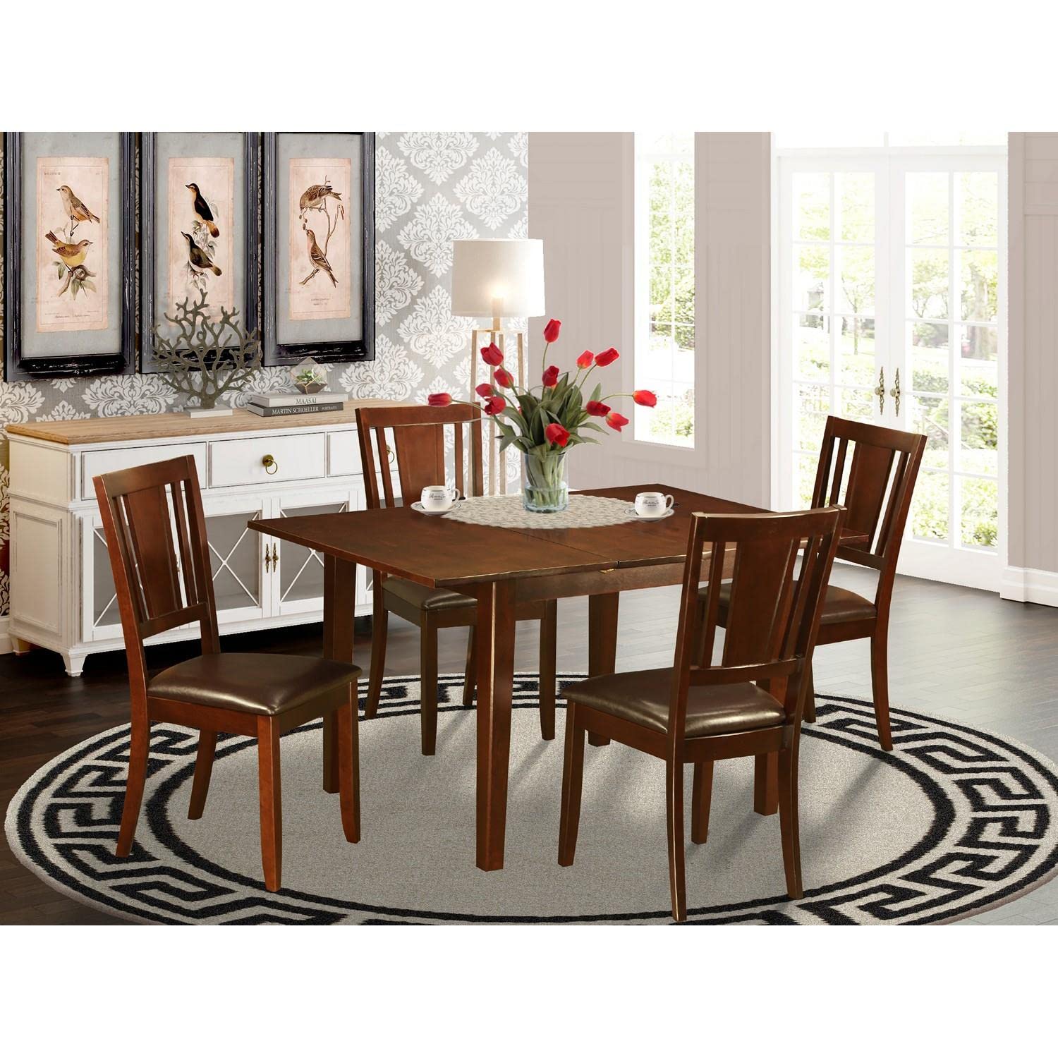 PSDU5-MAH-LC 5 Piece Dining Set Includes a Rectangle Dining Room Table with Butterfly