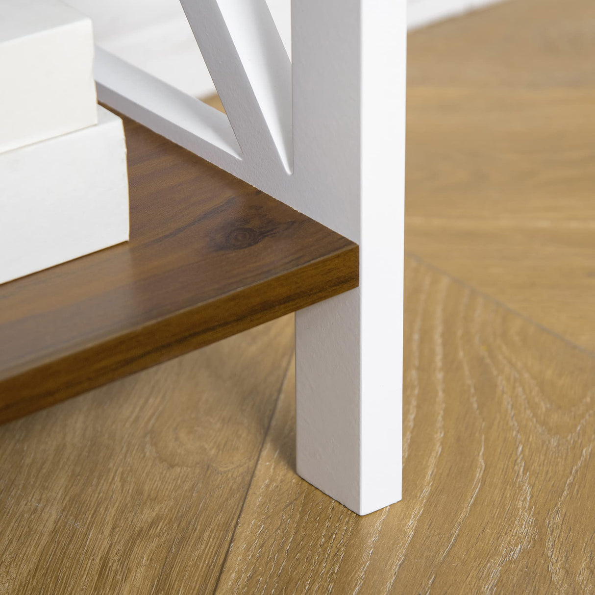 4-Tier Shelving Bookcase Storage Cupboard with Pull Out Drawer, and Wooden Frame with X Bar Stability, White