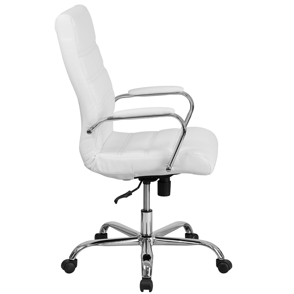 -Back Swivel LeatherSoft Desk Chair with Padded Seat and Armrests, Adjustable Height Padded Office Chair, White/Chrome