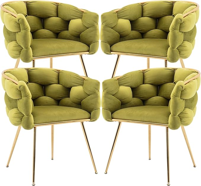 Velvet Dining Chairs, Modern Accent Chair with Golden Mental Legs, Upholstered Hand