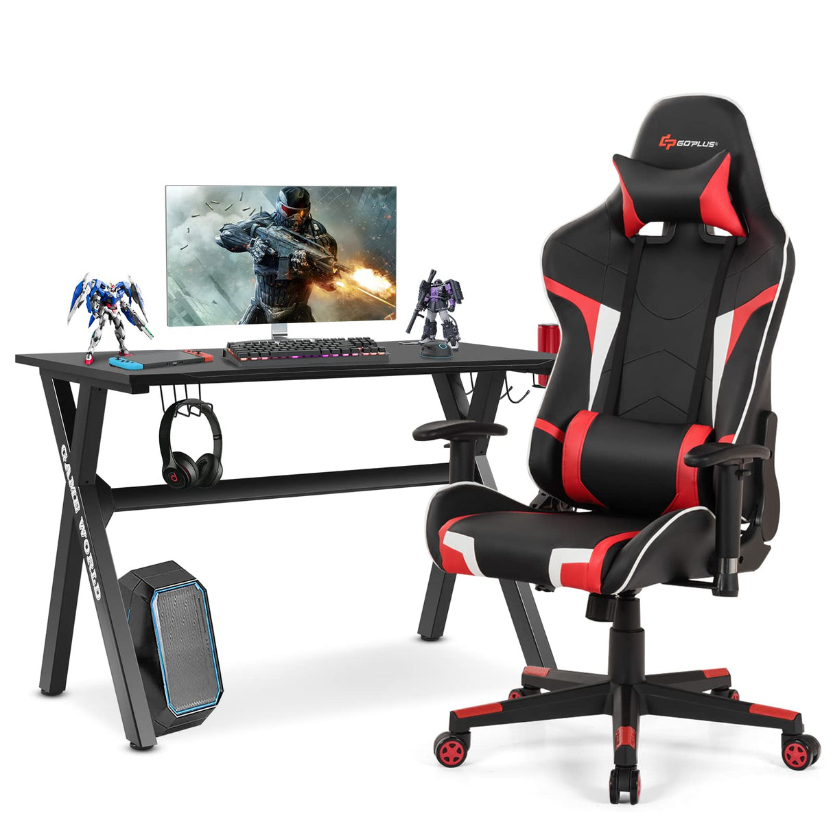 Gaming Desk & Chair Combo Set - Ergonomic Racing Style with Lumbar Support
