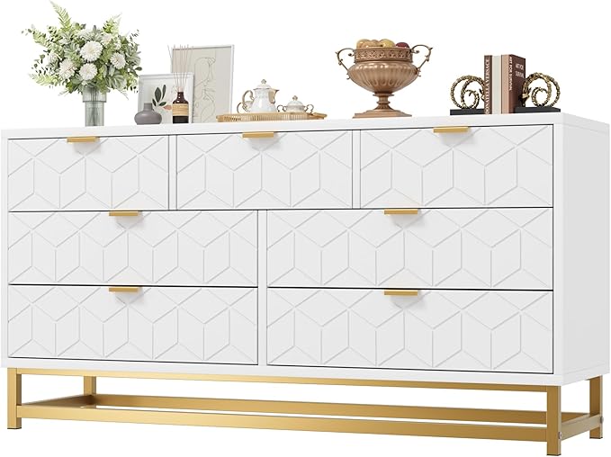 White 6 Drawer Dresser for Bedroom, 53.5" Large Dresser