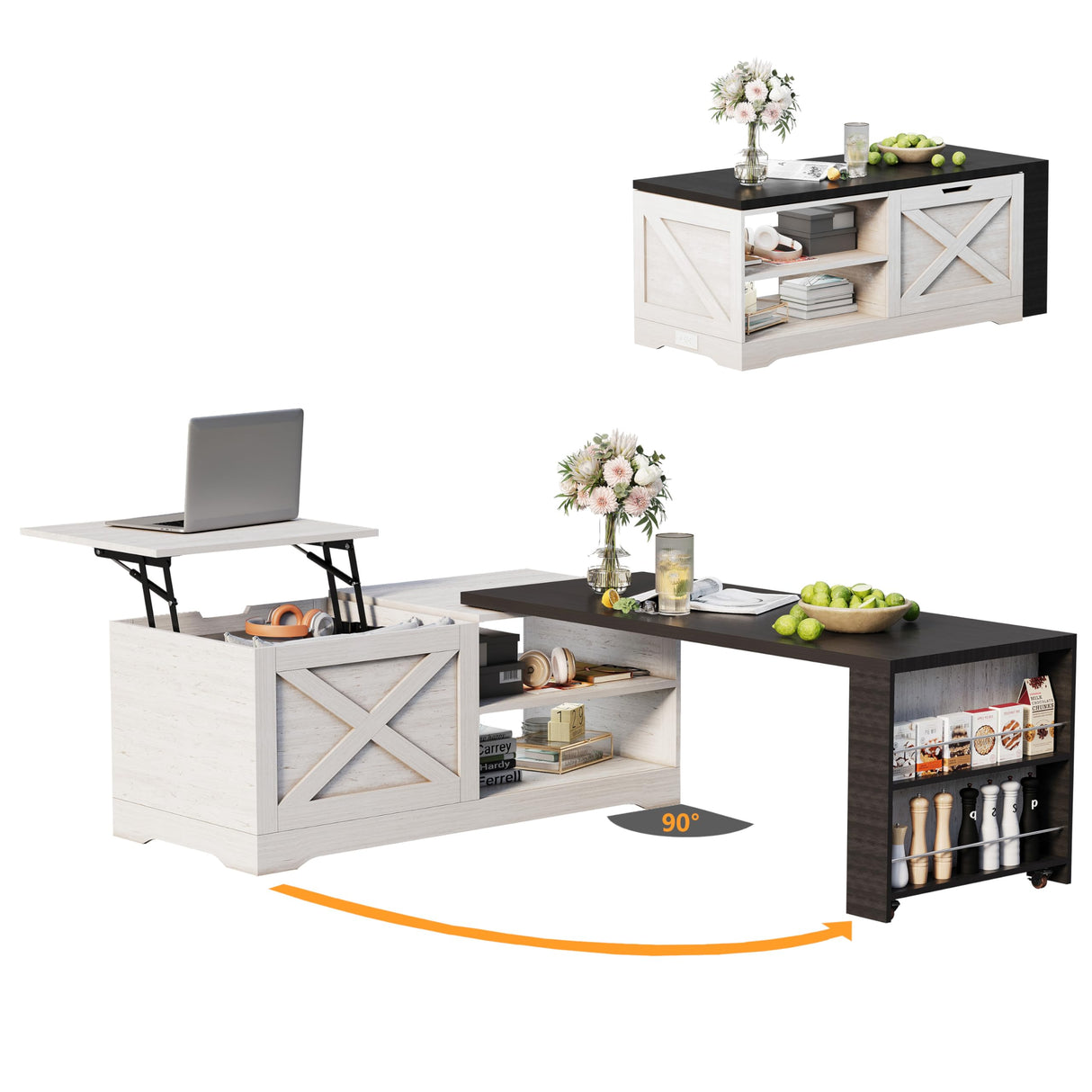 Extendable Coffee Table with Charging Station,Reversible Living Room Table