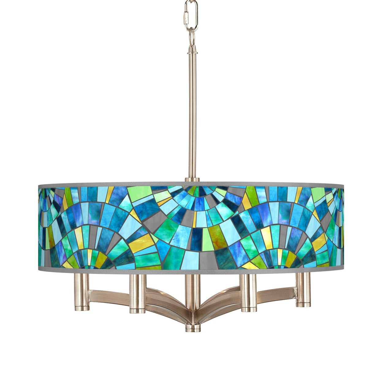 Mosaic Ava 6-Light Nickel Pendant Chandelier with Print Shade