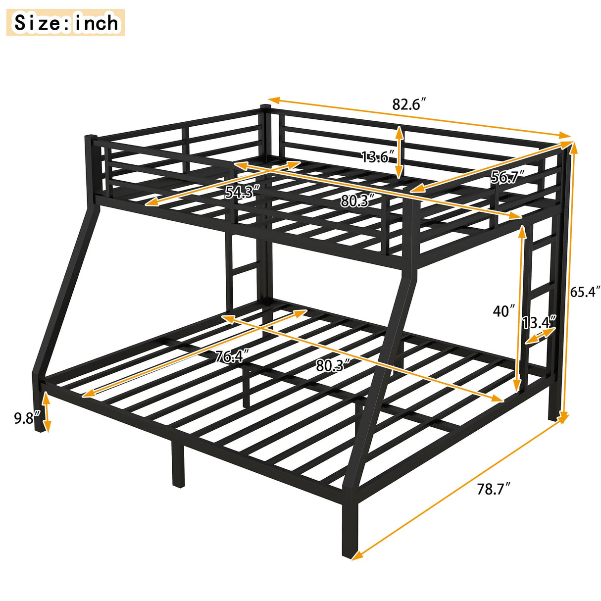Upgraded Version Thicken Stronger Metal Full XL Over King Bunk Bed, Heavy-Duty Best Bunk Bed Full Over King Size