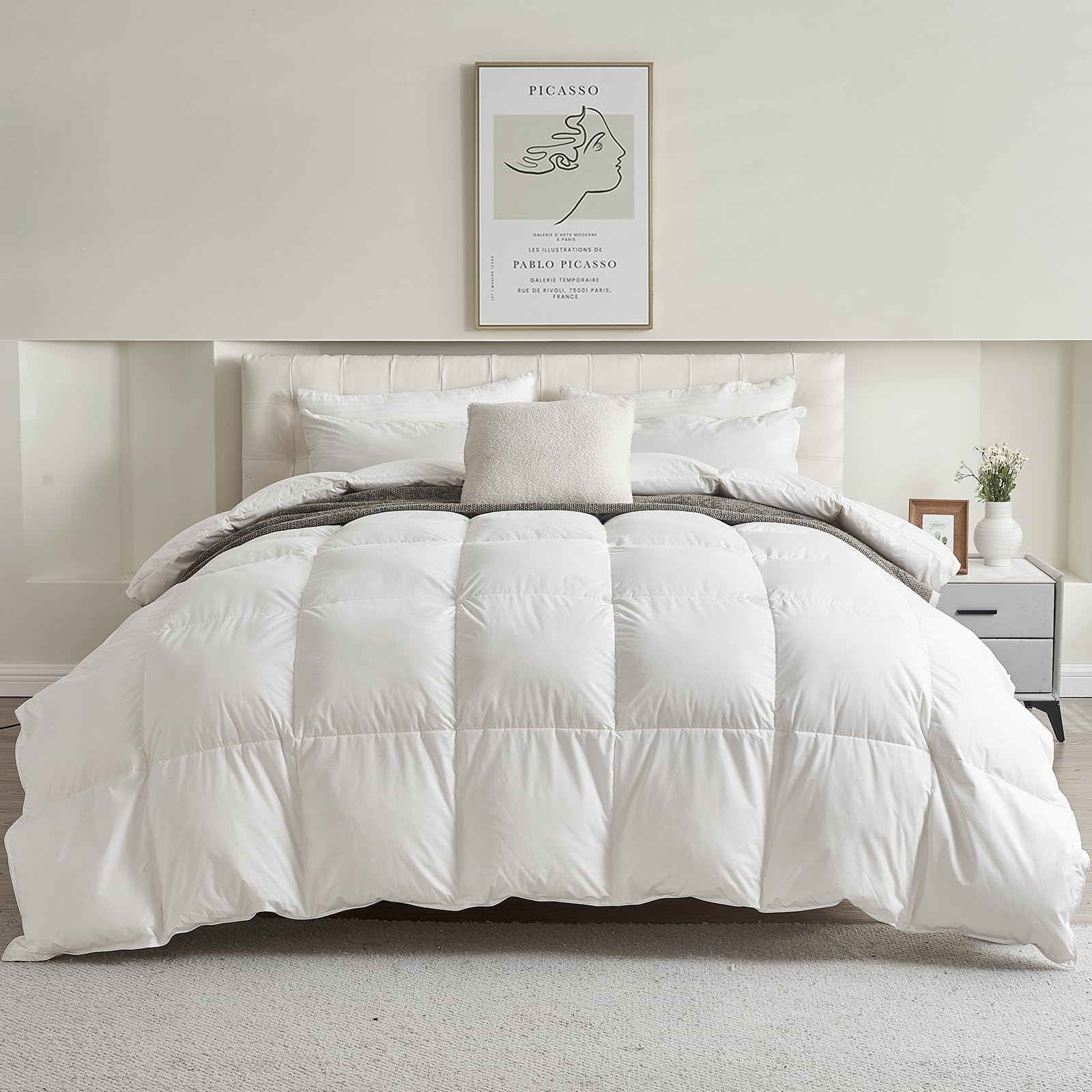 APSMILE Down Comforter King Size, Filled with Feather and Down Fiber Duvet, All Seasons White Ultra Soft King Duvet Insert, with Soft Cotton Blend Cover 106 × 90 inches