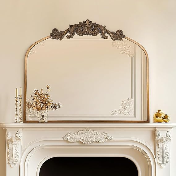 19" x 31" Gold Baroque Arched Wall Mirror