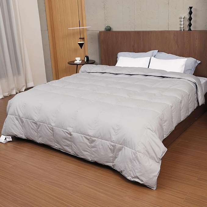 Season Grey Duck King Down Comforter 44% Feather 24% Down 32% Down Fiber Duvet Insert 100% Organic Cotton Cover Lightweight Fluffy Soft Breathable 106x90 Inches 60 Oz Filling