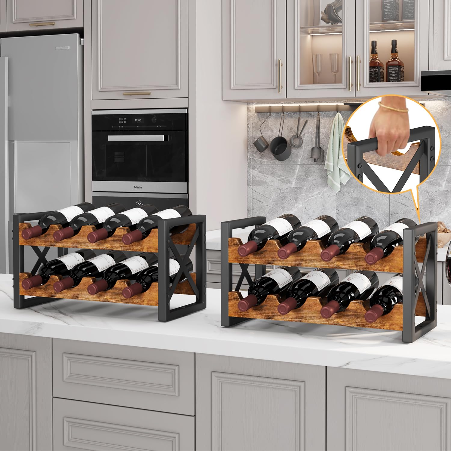 2-in-1 Wine Rack Countertop, Small Wine Rack Organizer Holder