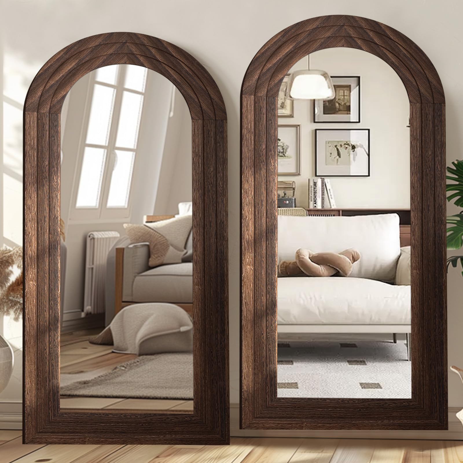 Arched Full Length Mirror with Solid Wood Frame, 71x32 Farmhouse Wall Mounted Floor Mirror