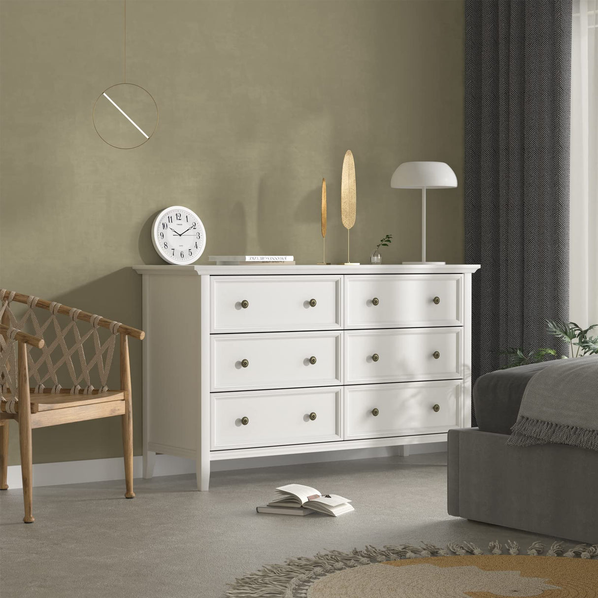 6 π«ππππππ π«ππππππ, White 6 Drawer Dresser for Bedroom, Modern Solid Wood Chest