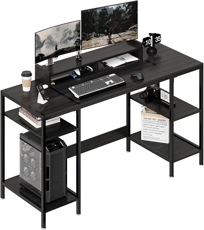 Gaming Home Office Computer Desk with Monitor Stand, Writing Desk for 2 Monitors