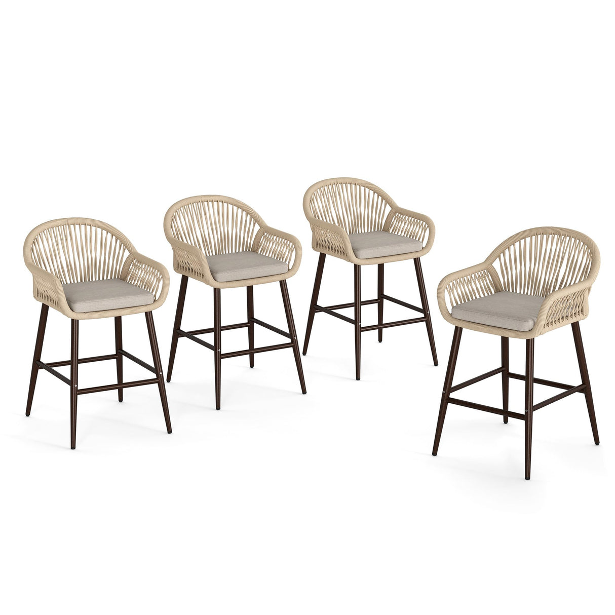 Outdoor Bar Stools Set of 4, 26.8" H Rattan Outdoor Counter Height Bar Stools