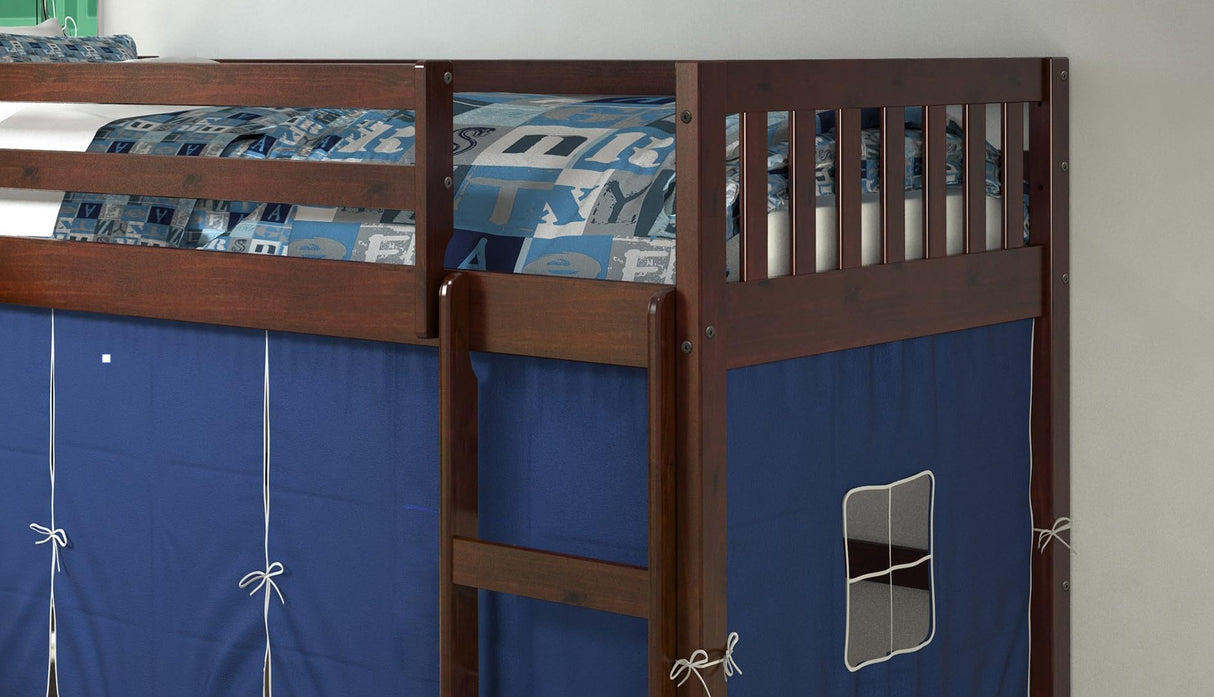 Tent Twin Cappuccino Low Loft with Slide and Blue Tent