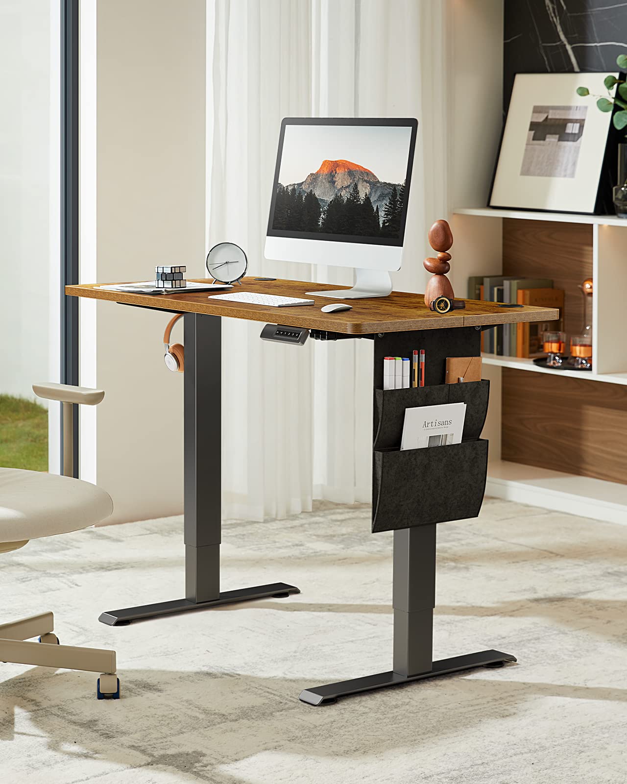 Standing Desk Adjustable Height, 48x24 Inch Electric Standing Desk with Storage Bag, Stand up Desk for Home Office Computer Desk Memory Preset with Headphone Hook