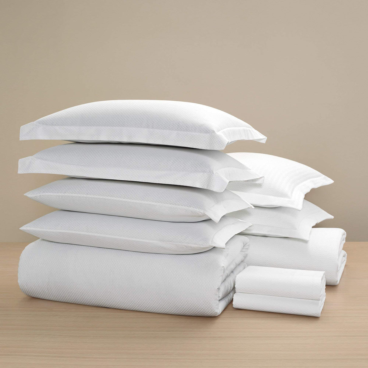 Checkered Sateen H Bed Bundle (King) - Luxury All-White Bedding Bundle/Includes