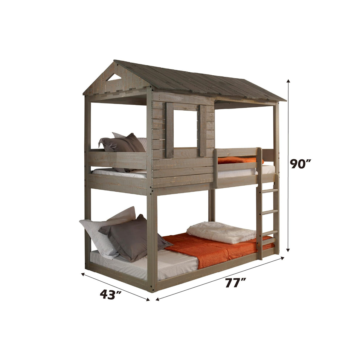 Furniture Darlene Farmhouse Wood Twin Over Twin Bunk Bed in Rustic Gray