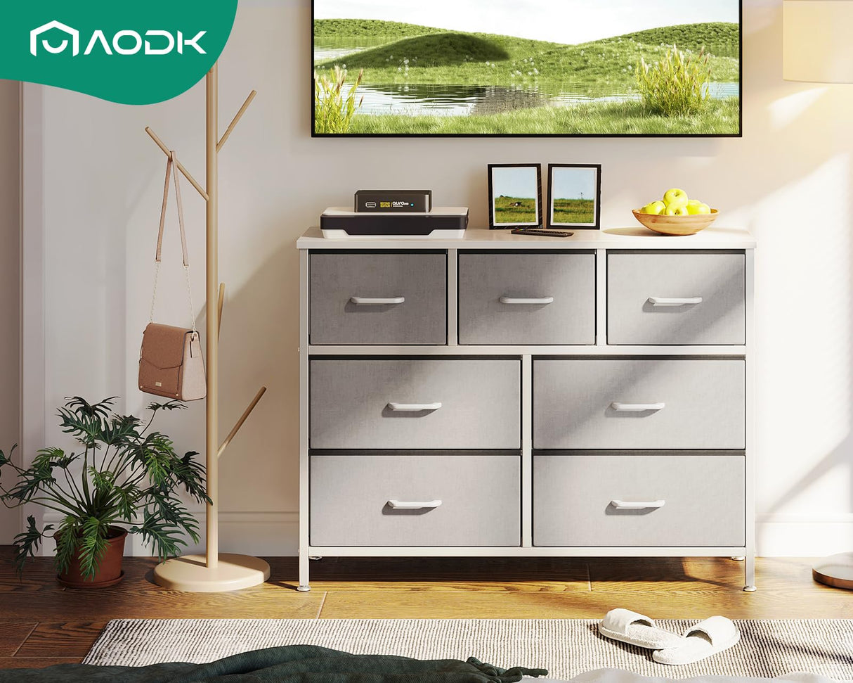 Dresser for Bedroom with 7 Storage Drawers, Fabric Dresser TV Stand
