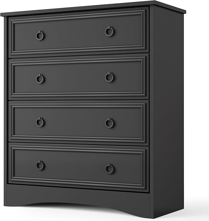 Tall Grey Dresser for Bedroom, 4 Drawer Wood Dresser
