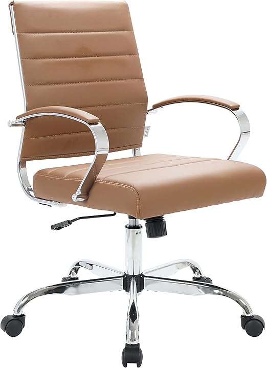 Mid-Back Ergonomic Office Chair - White Leather with Lumbar Support