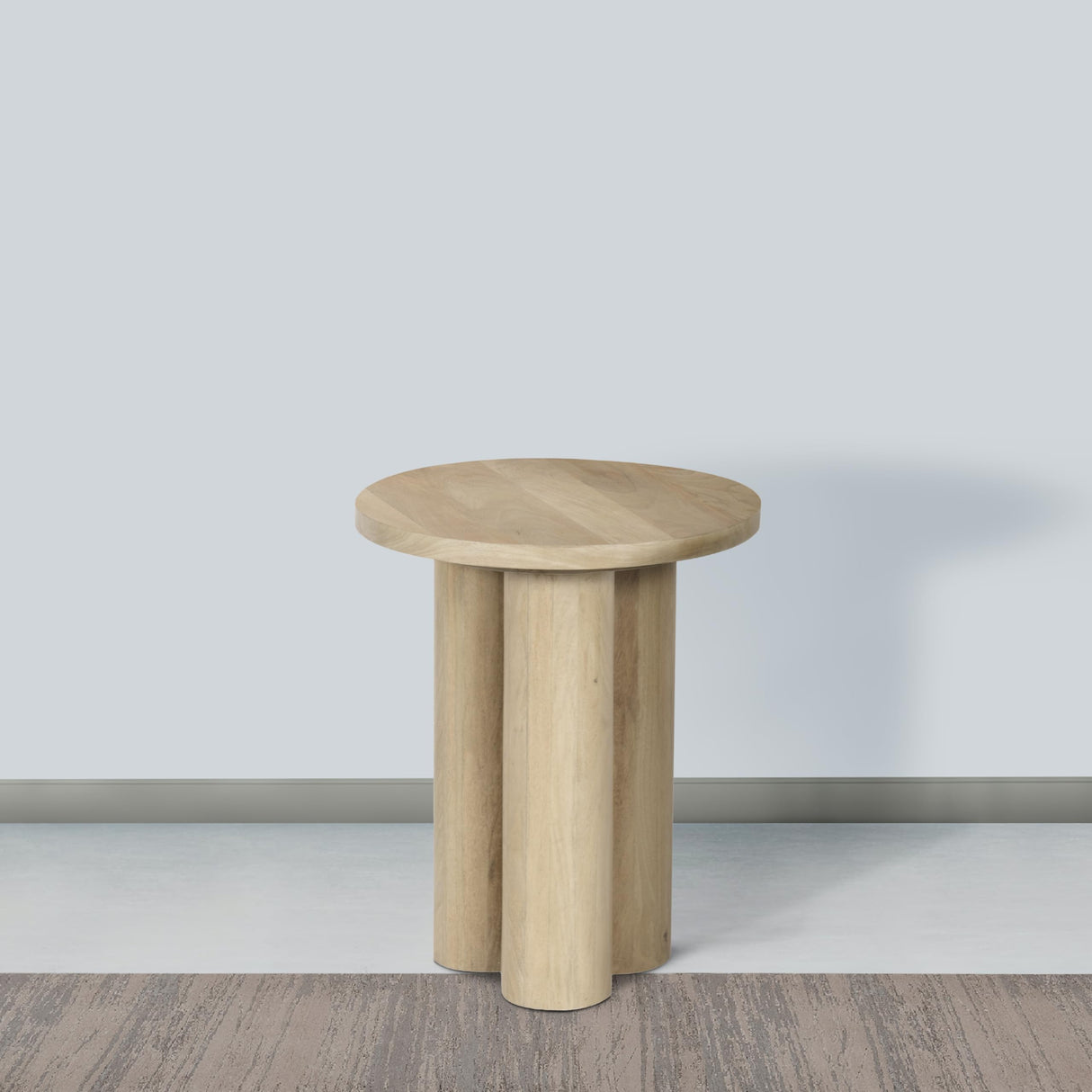 Hazel Side Table with 3 Pillar Legs, Handcrafted Natural Brown Mango Wood