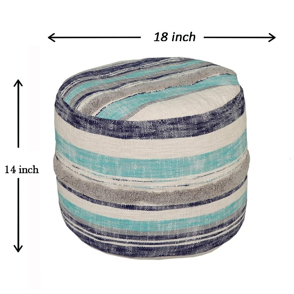 Home Coastal Stripe Pouf, 18"x14", White/Blue