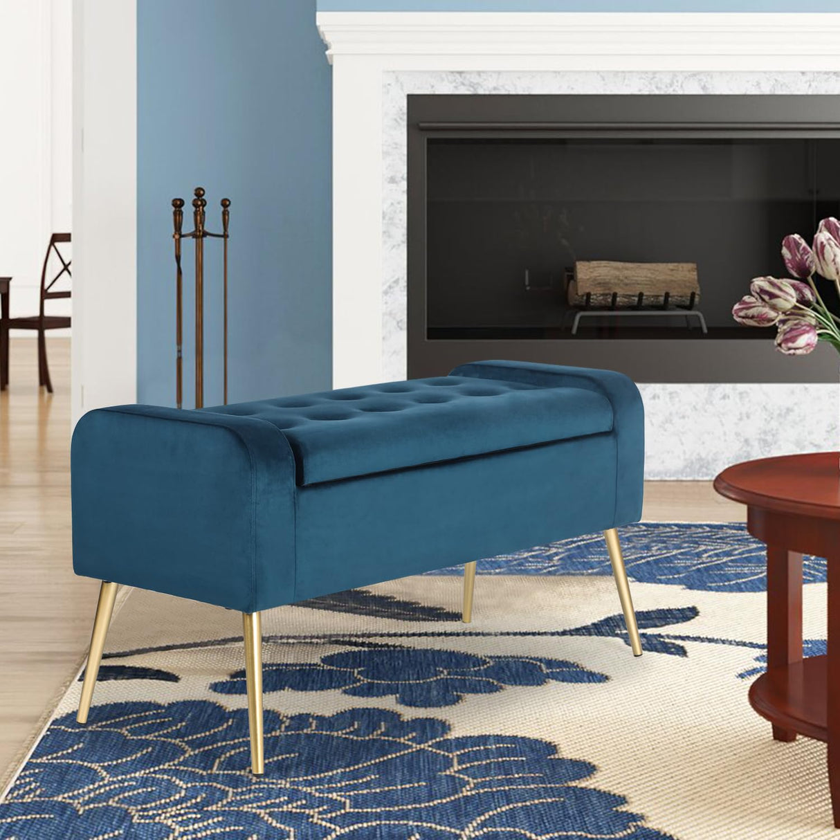 Modern Velvet Storage Bench Ottoman