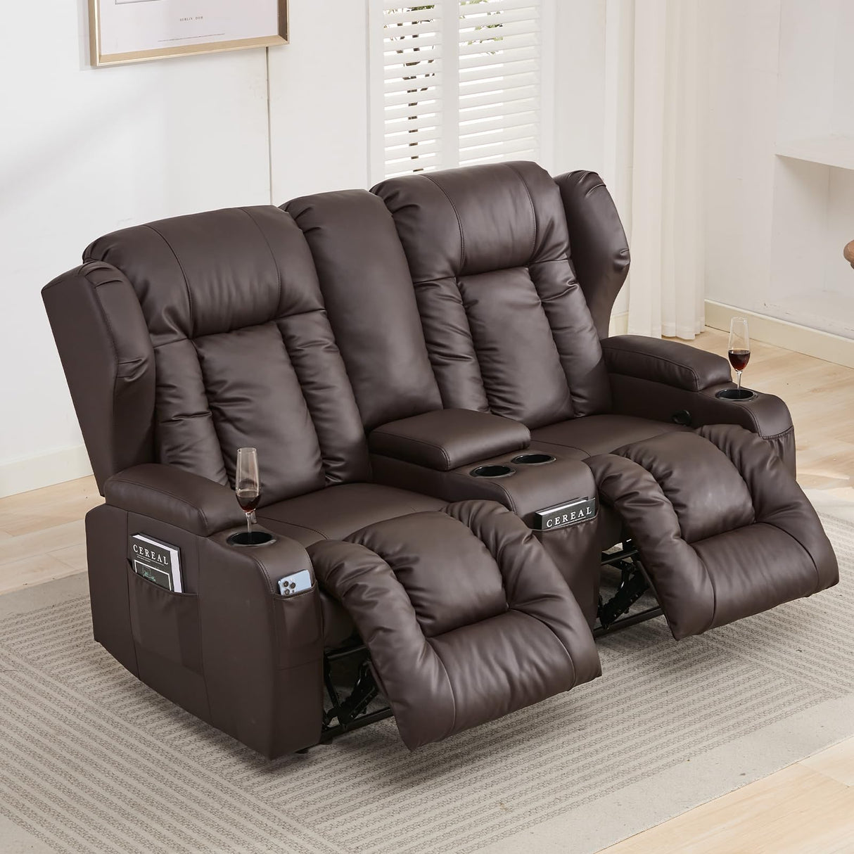 65.5" RV Loveseat Recliner Double Recliner RV Sofa & Console | Wall Hugger