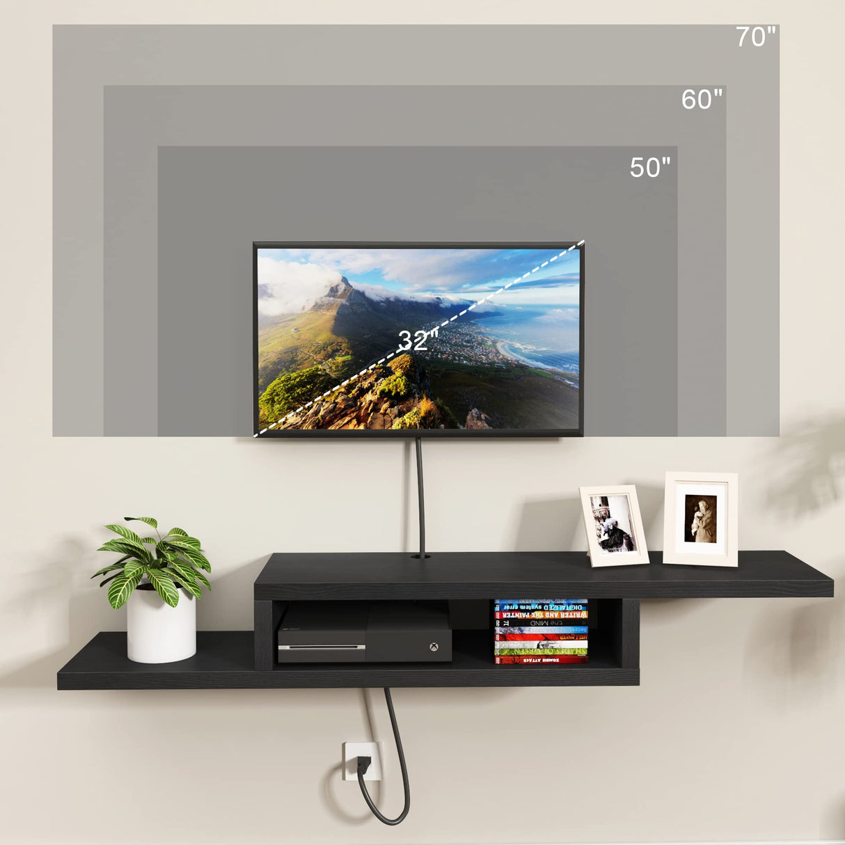 Floating TV Stand Shelf, Wall Mount Entertainment Center, 60” Media Console Stand
