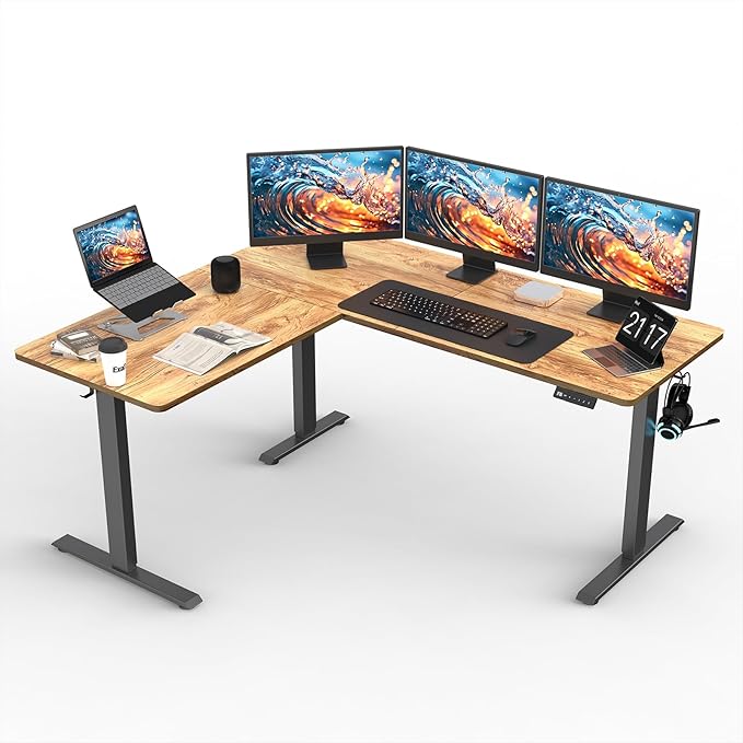 Upgrade Version 63 * 55 inch L Shaped Electric Adjustable Height Standing Desk