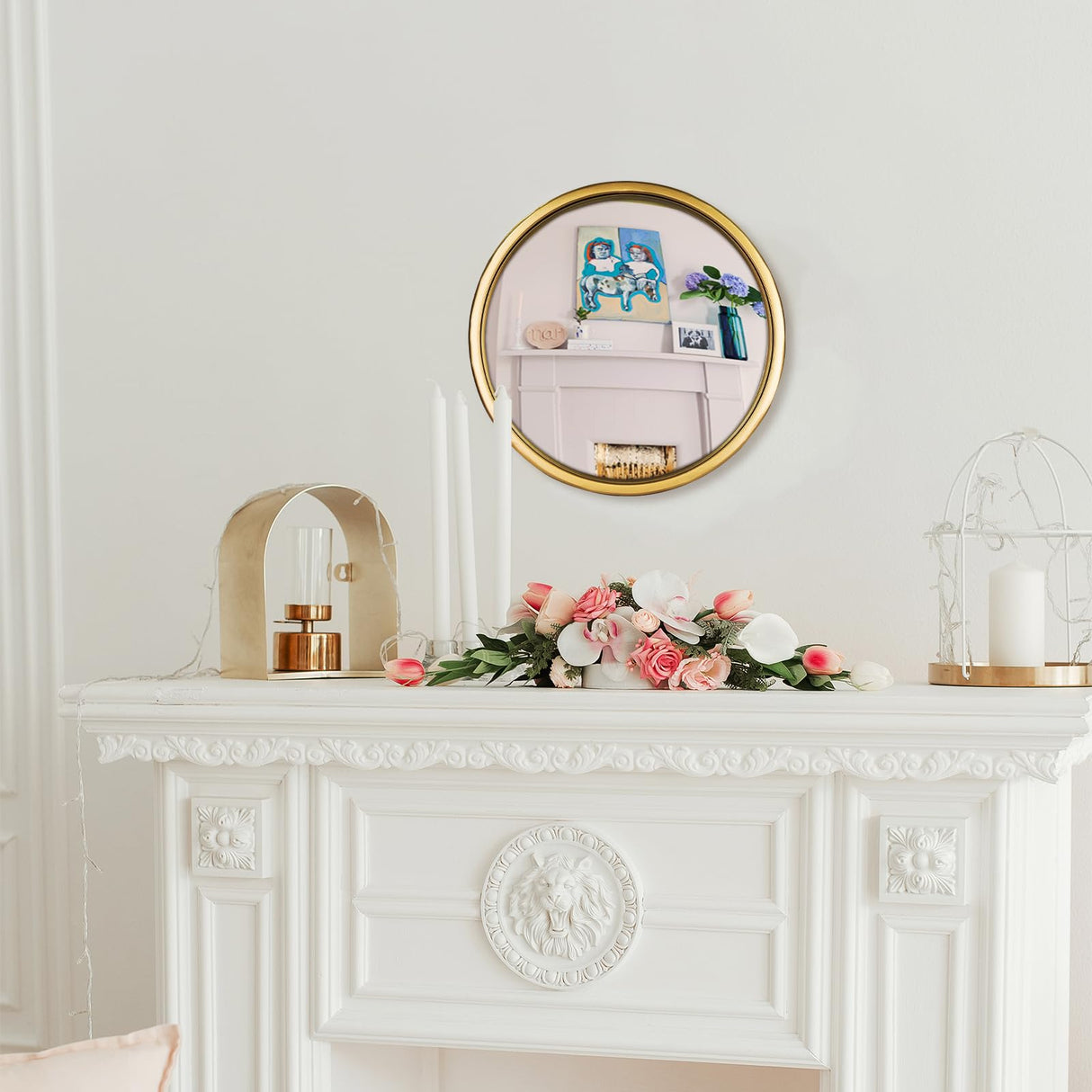 12" Gold Round Convex Mirror - Decorative Wall Mirror