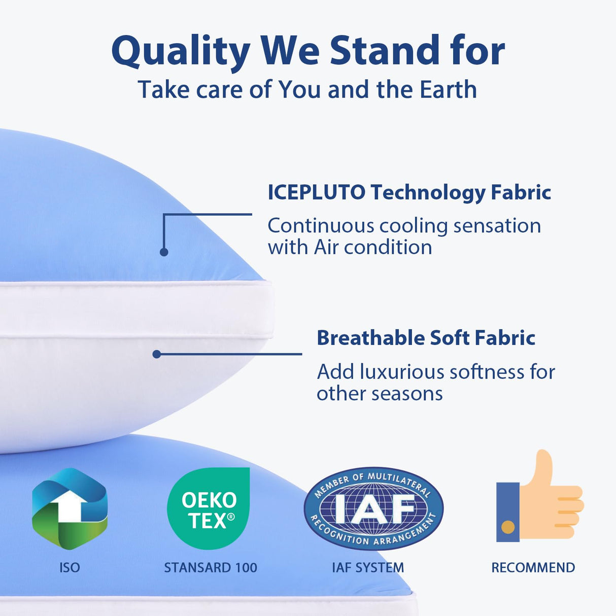 Cooling Bed Pillows Standard Size Set of 2, Cool for Hot Sleepers, Soft Gusseted Hotel Down Alternative Pillow 2 Pack for Side Back Stomach Sleeper, Supportive, Pain Relief, Icy Blue, 20" x 26"