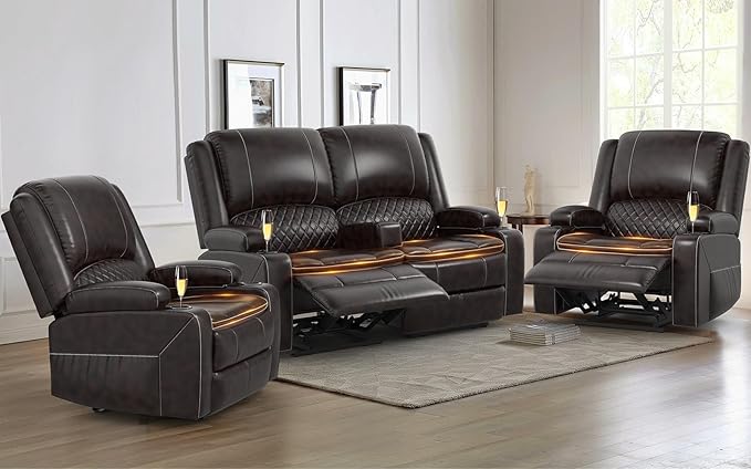 Loveseat Recliner Sofa Set with 2-Tier Cushion