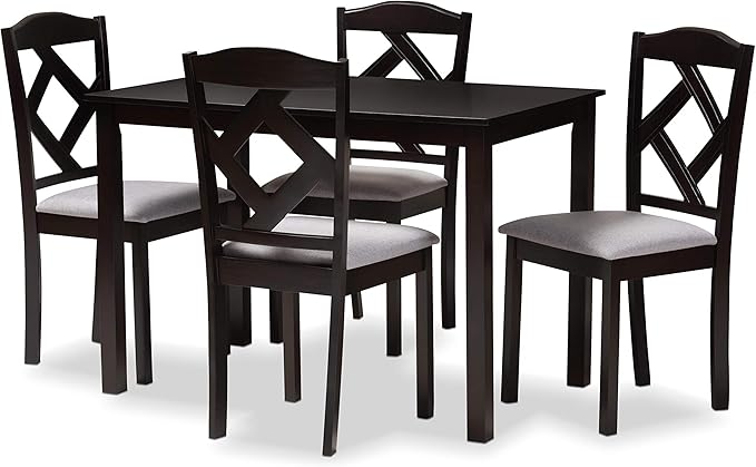 Ruth Dining Set and Dining Set Beige Fabric Upholstered and Dark Brown Finished 5-Piece