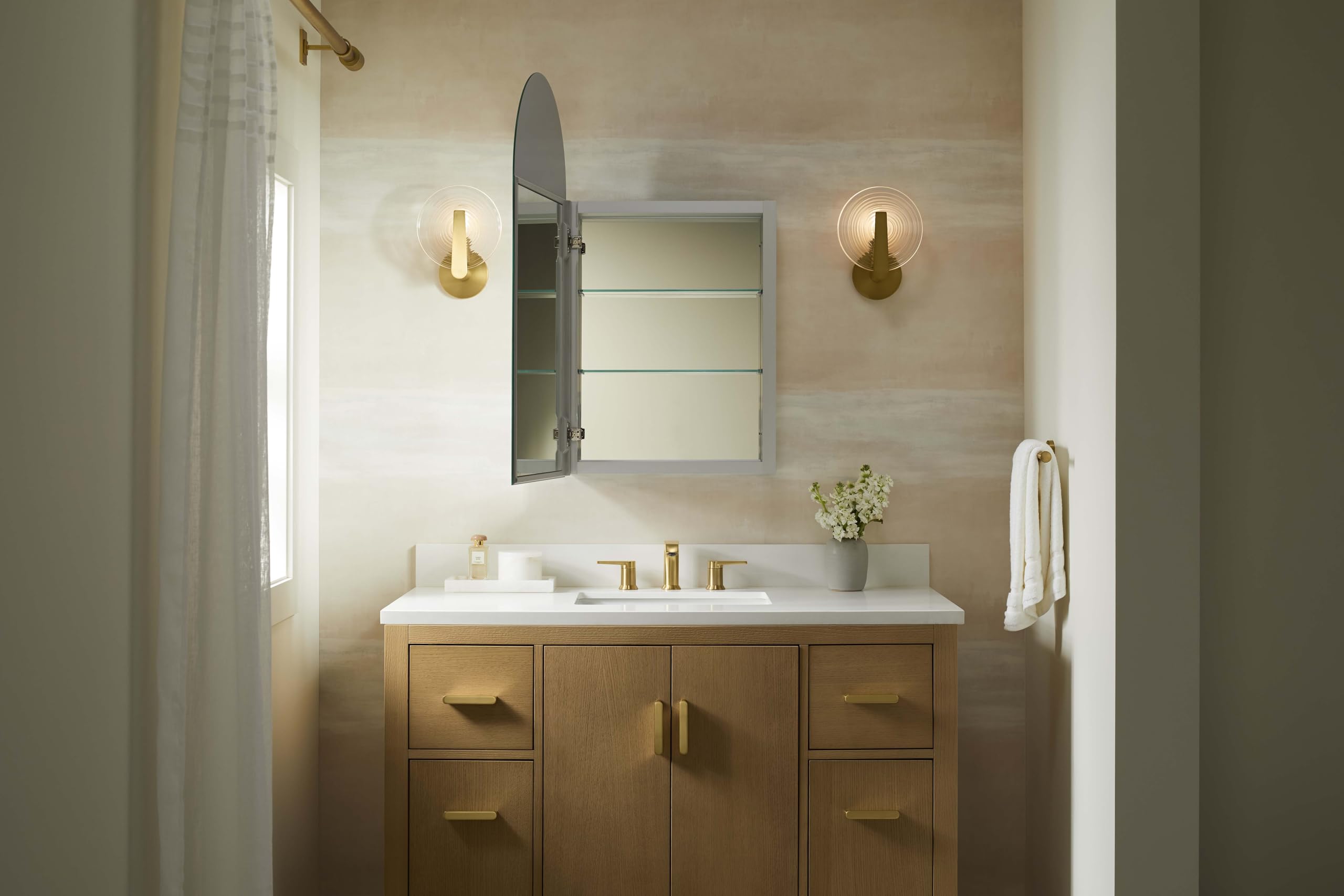 Embark Medicine Cabinet, Deep Storage with Adjustable Shelves and Arch Mirrored Door,