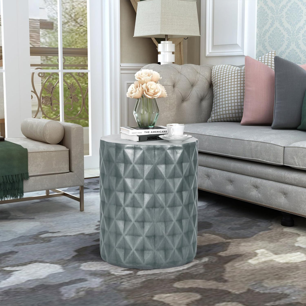 Outdoor Accent Table, 13" W Hourglass Shaped Outdoor Side Table for Patio