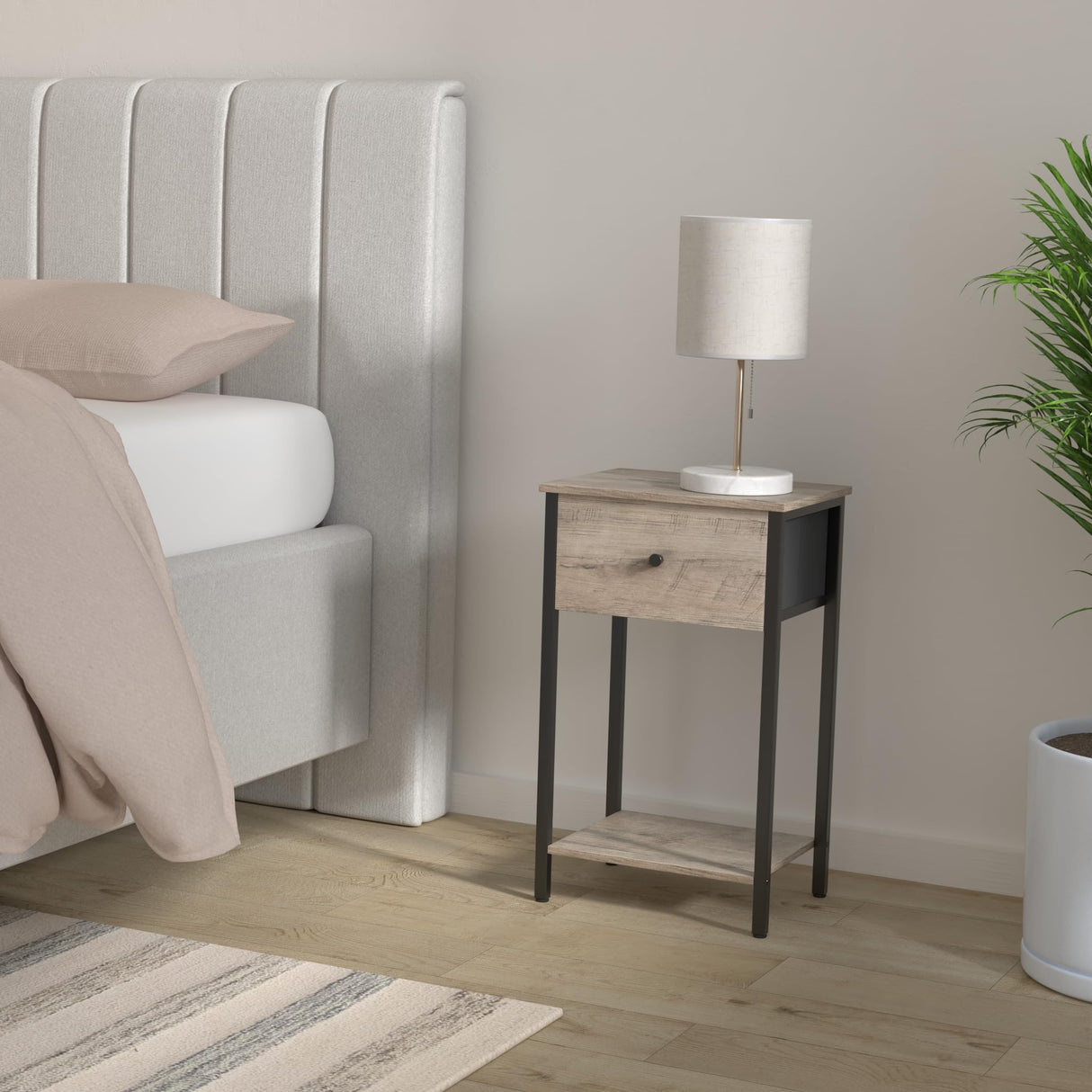 Nightstands, Set of 2, Side Table with Fabric Drawer