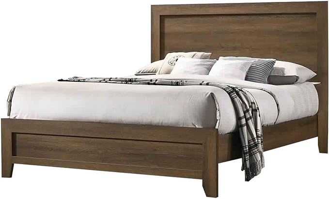 Transitional Style Wooden Eastern King Bed with Raised Molding Trim, Brown