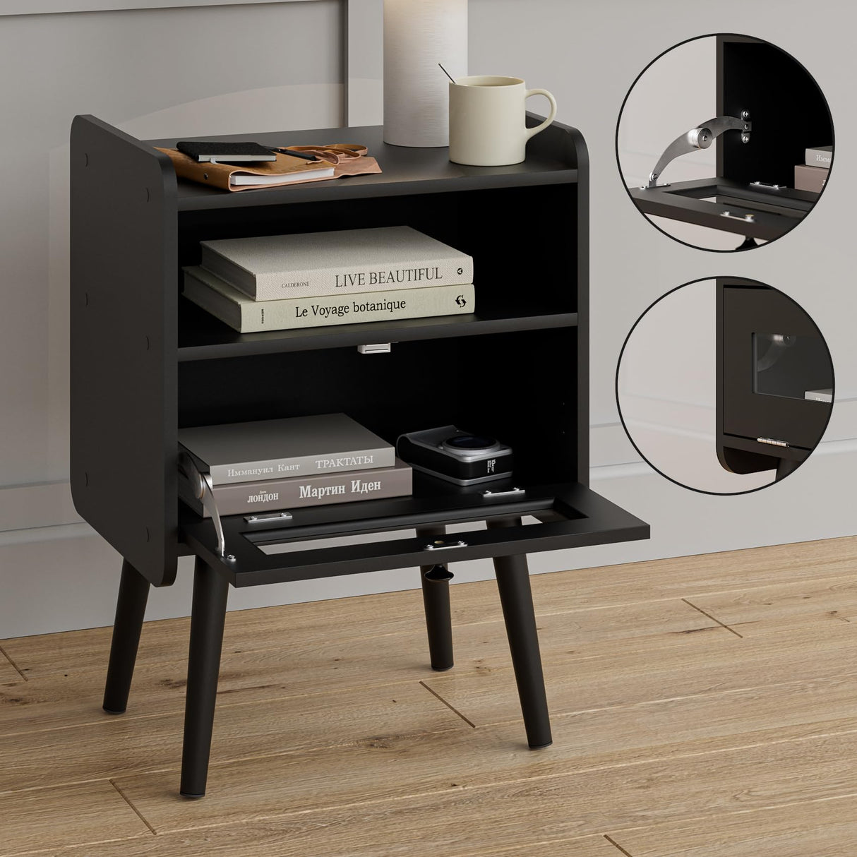 Night Stand Black Nightstand Modern Side Table Bedroom Night Stand End Table with Drawer Mid