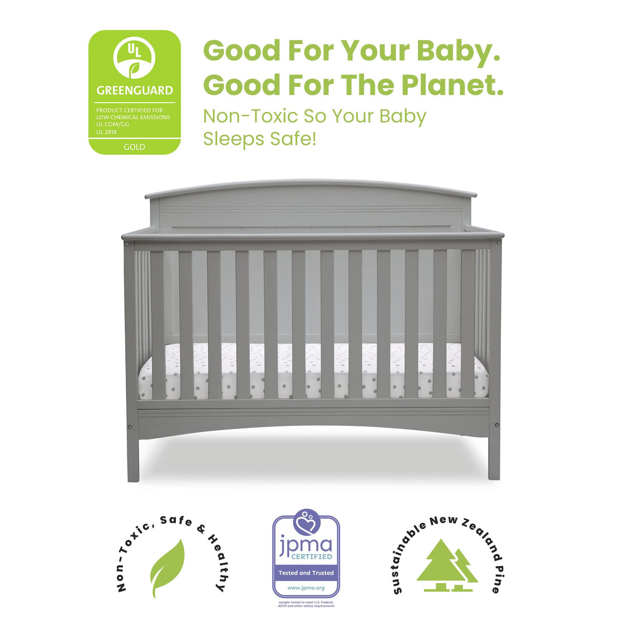 Archer Solid Panel 4-in-1 Convertible Baby Crib - Greenguard Gold Certified, Grey