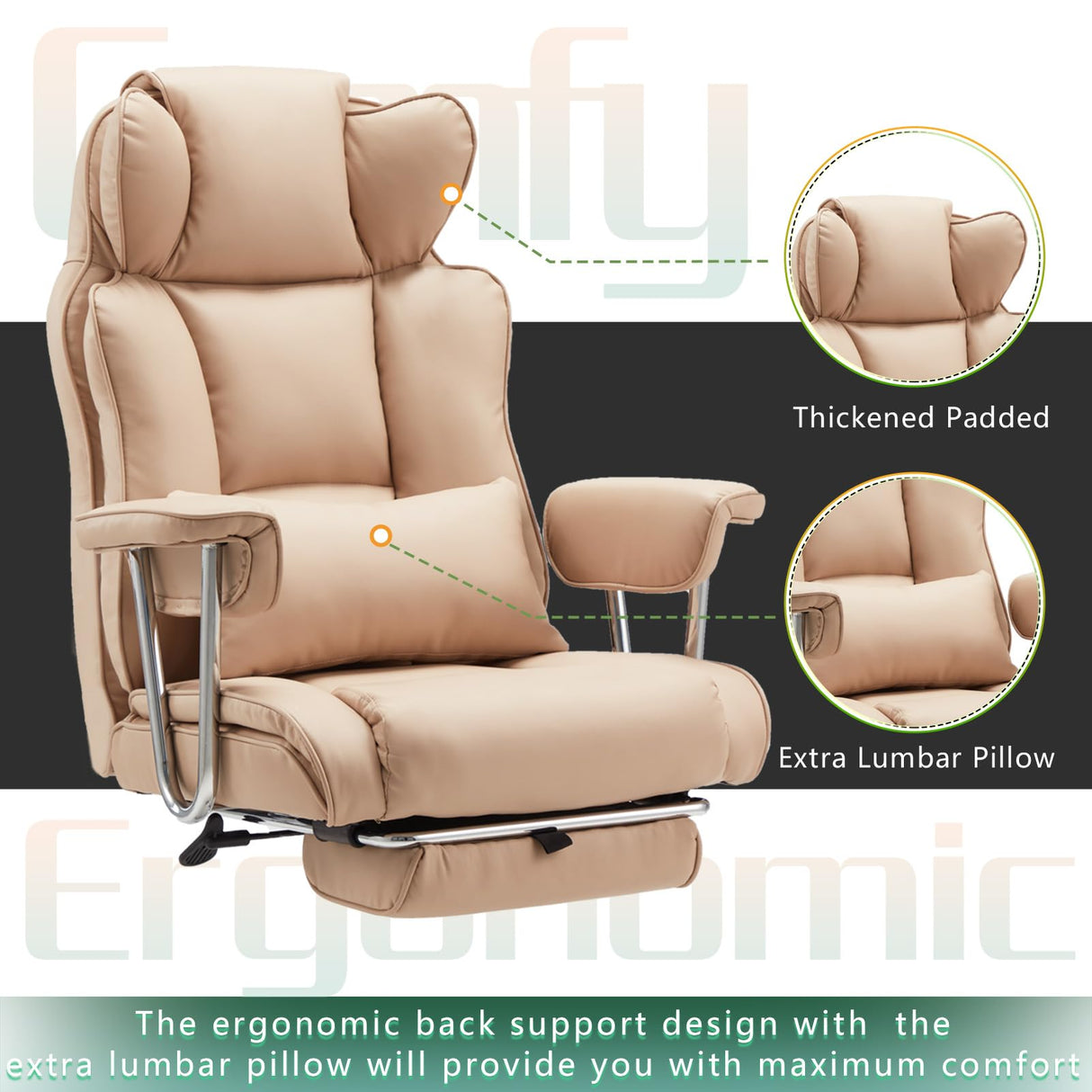 Big and Tall Office Chair with Foot Rest Comfortable Executive Reclining Office Chair