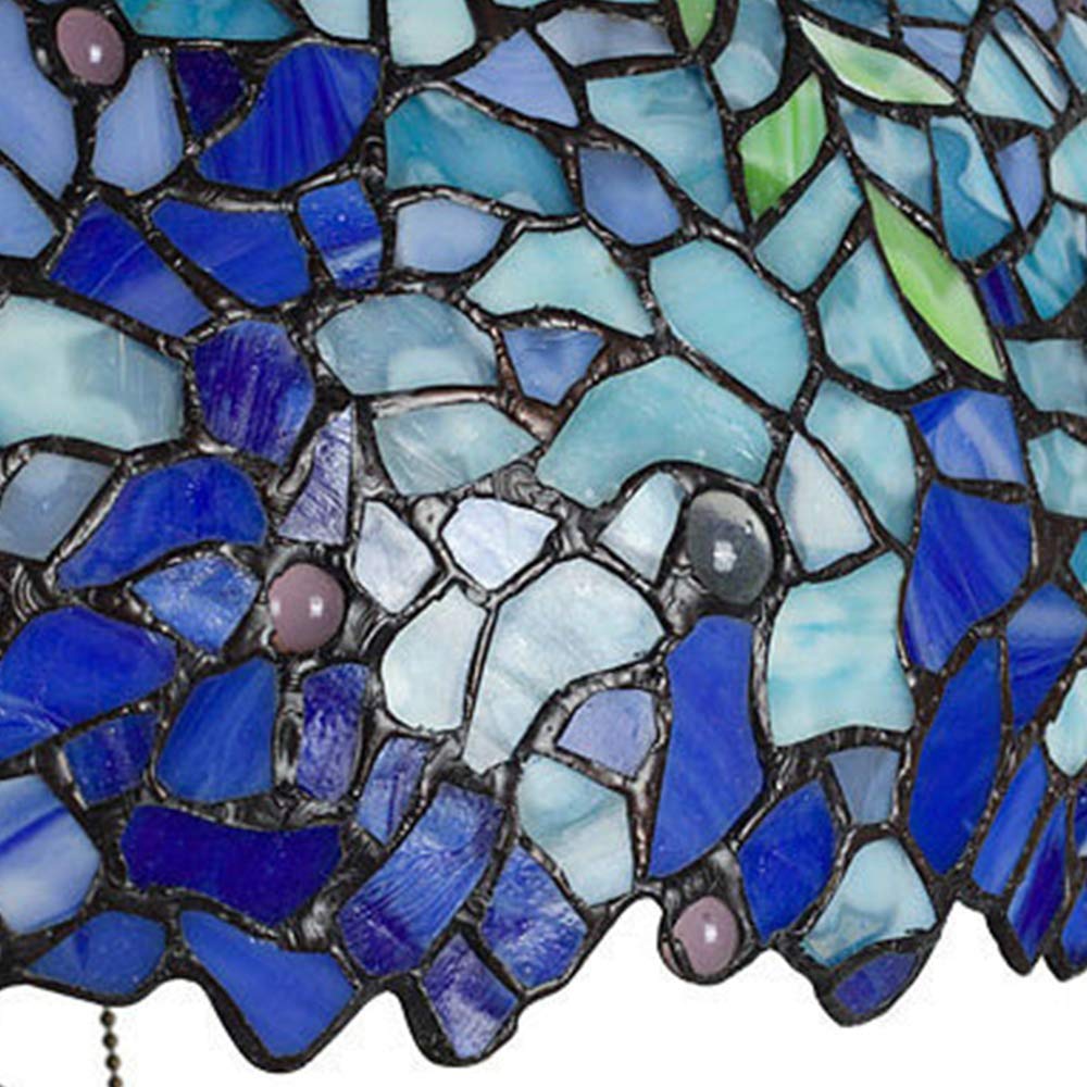 HT Tiffany Style Hanging Pendant Lamp 20 Inch Wide Wisteria Stained Glass Lampshade 3-Light Traditional Handmade Chandelier Ceiling Decor for Kitchen Restaurant Corridor Bedroom Living Room Bar