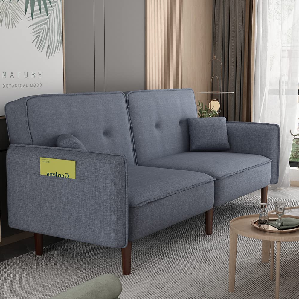 Futon Sofa Bed, Convertible Sleeper Sofa with Magazine Bag, Small Splitback Sofa