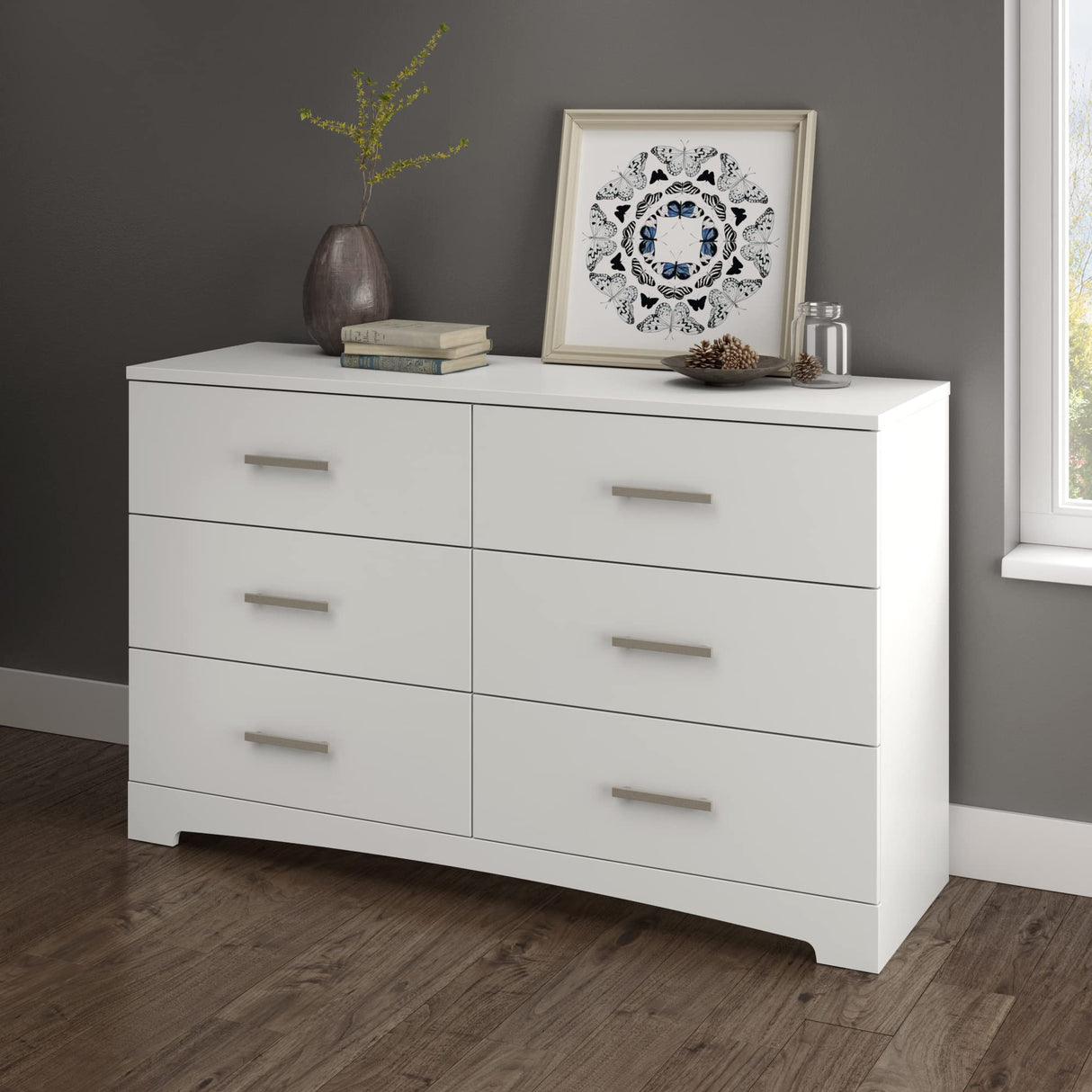 Gramercy 6-Drawer Double Dresser, 18.88"D x 51.12"W x 31.12"H, Pure White