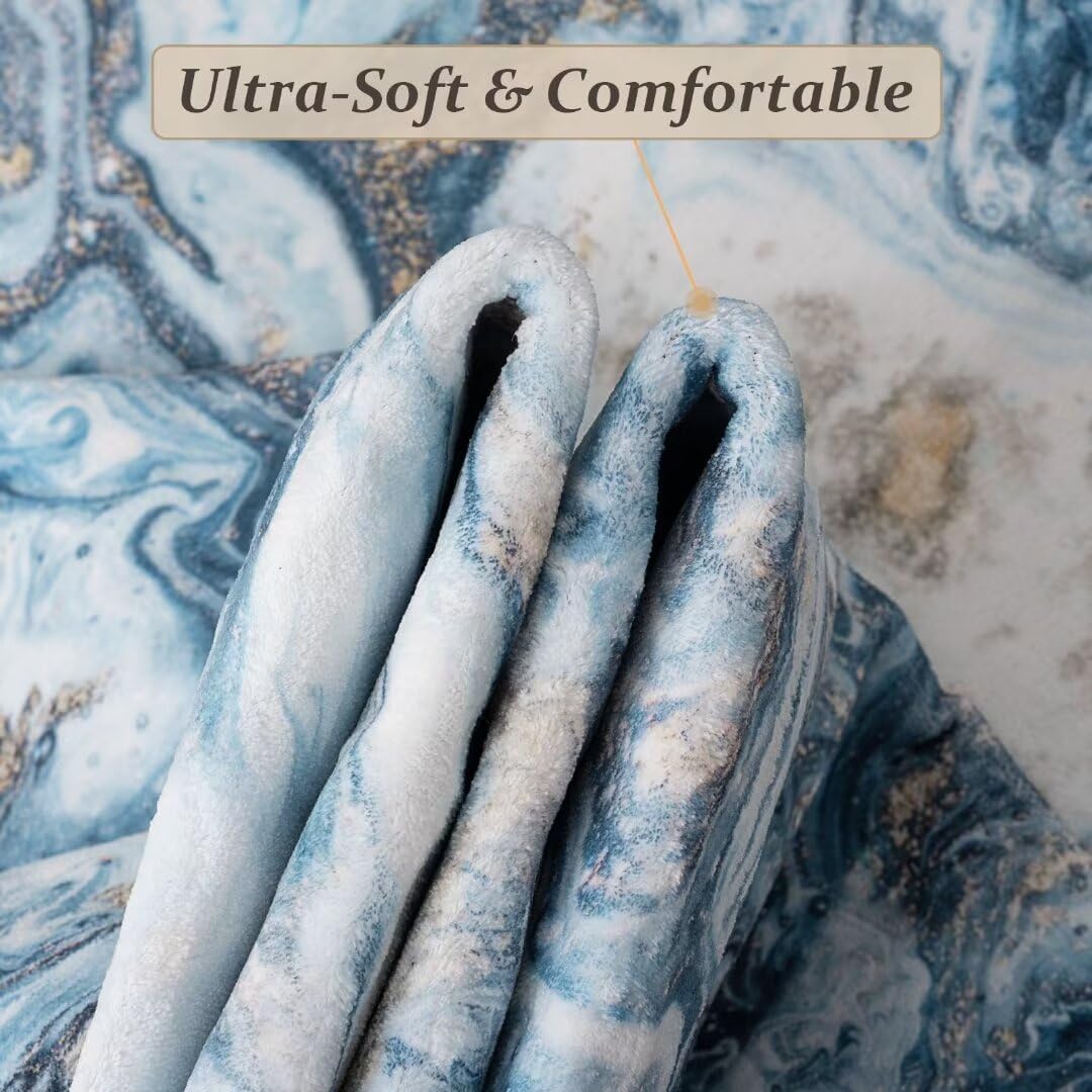 GEMBED Washable Area Rug 9x12 - Artistic Style Modern Rug for Living Room Bedroom Dining Room, Soft Low Pile Machine Washable Carpet, Non Slip Non Shedding Area Rug - Blue/Gold, 9'x12'