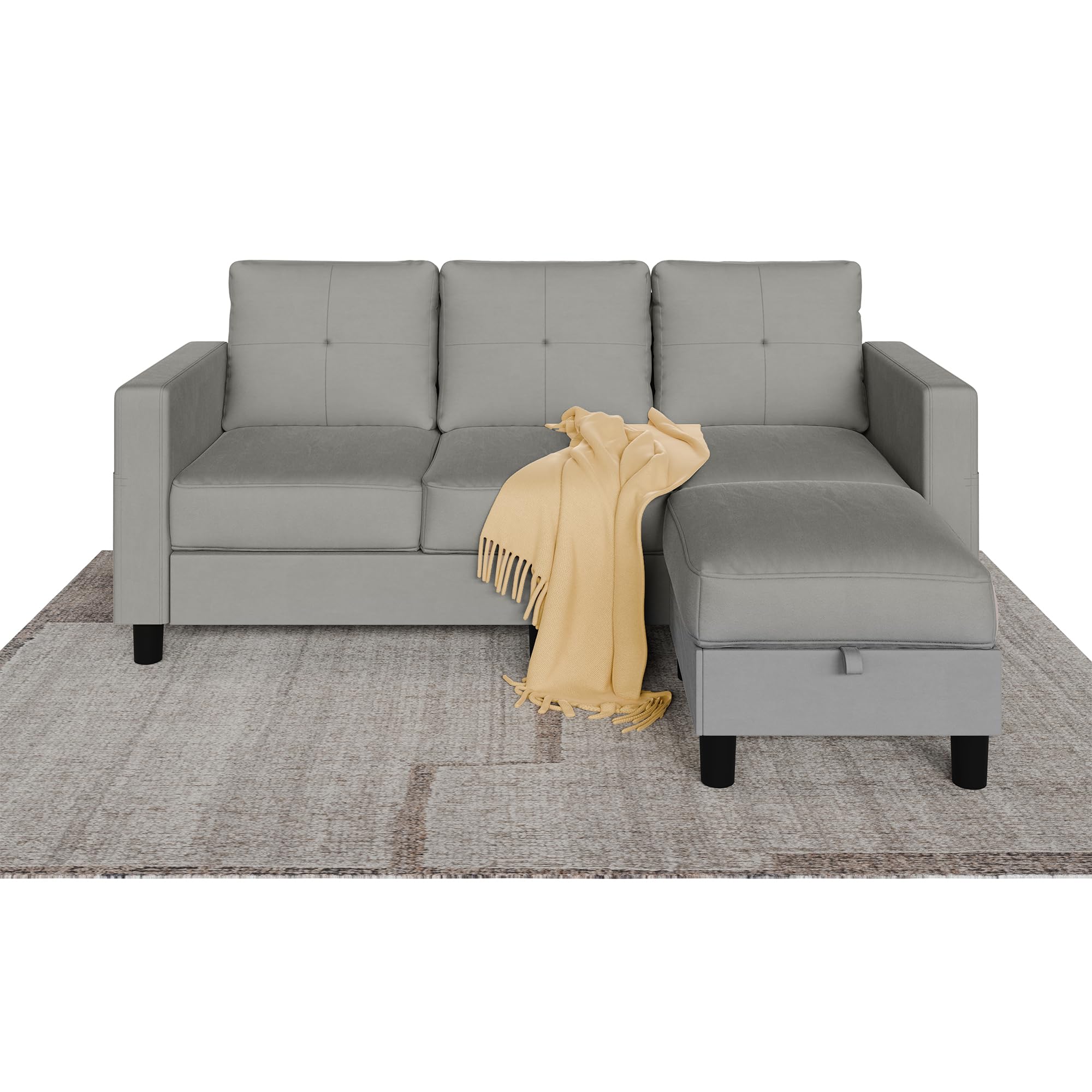 Convertible Sectional Sofa Couch, Modern Linen Fabric L-Shaped, 3-Seat Sofa